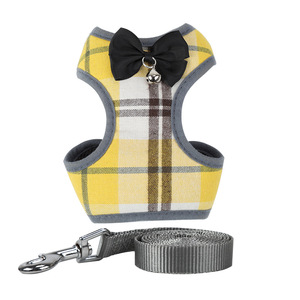 Conjunto de arnés y correa para perro mascota de patrón sólido Collares pequeños para mascotas Correas hechas de tela cómoda con diseño de nudo de mariposa - Product Image 2