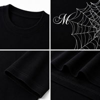T-shirt unisexe 220 GSM, coton lourd 100%, logo personnalisé, vente en gros, col rond, manches courtes, imprimé graphique toile d'araignée, streetwear