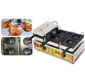 Açık ağız 4 küçük ayı şekli waffle waffle makinesi dondurma koni waffle makinesi aperatif makinesi