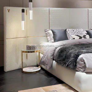 Cama de cabecera grande de cuero blanco moderno, marco de cama doble suave tapizado, cama de decoración de cabecera grande blanca bonita - Product Image 4