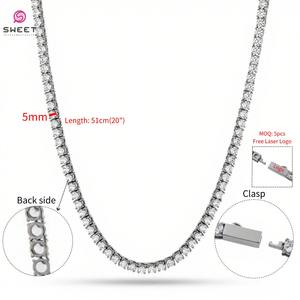 سلسلة عنق تنس من الفولاذ المقاوم للصدأ 316L بعرض 5 مم مع زركون، سلسلة عظم الترقوة، قلادة على الطراز الأمريكي الكوبي للرجال والنساء - Product Image 1