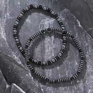 Vintage Black Hematite <b>Beaded</b> <b>Bracelets</b> <b>Men's</b> Jewelry Double Layer Stacked Bangle for Birthday Gifts - Product Image 1