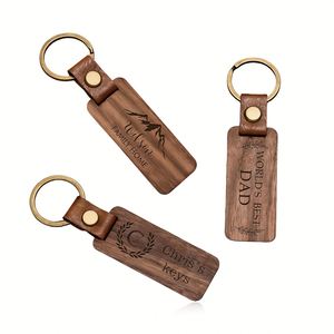 Walnut Keychain With <b>Engraved</b> Text, Custom Wood Chain Keepsake Gift, Retro Wooden <b>Key</b> <b>Ring</b> Holder - Product Image 1