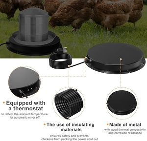 <span class=keywords><strong>Chauffe</strong></span>-<span class=keywords><strong>eau</strong></span> pour poulets 110W pour l'hiver, base chauffante pour abreuvoir de volailles de 11 pouces, dégivreur thermostatique pour accessoires de poulailler - Product Image 2