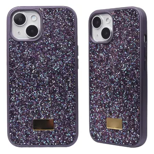 Coque de téléphone en diamant de couleur TPU + PC pâte de diamant de mode de luxe avec conception d'étiquette de logo nouveau diamant brillant Bling