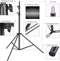 Supports d'éclairage professionnels de 3 mètres (10 pieds) avec colliers de verrouillage métalliques à ressort amorti, robustes, avec sacs de transport et sacs de sable