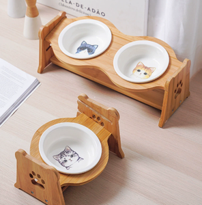 Wooden Ceramic Pet Bowl <b>Stand</b> 2 In 1 Adjustable Anti Tip Feeding Bowls Raised <b>Food</b> And Water Dish For <b>Dogs</b> And Cats - Product Image 6