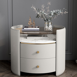 Modern Luxury Glass Top Nightstand Home Design Solid Wood <strong>Round</strong> Night Stand <strong>Bedside</strong> <strong>Tables</strong> - Product Image 1