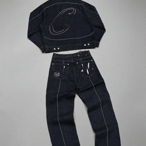 Completo Casual da Uomo in <span class=keywords><strong>Jeans</strong></span> Due Pezzi a Prezzo <span class=keywords><strong>di</strong></span> Fabbrica Personalizzabile con Ricami Lavaggio e Stampa Set Giacca in Denim Traspirante Primaverile - Product Image 1