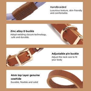 <span class=keywords><strong>Collar</strong></span> de Perro Personalizado de Cuero de Lujo, la Mejor Calidad, Trenzado a Mano, Ajustable, con Cintas de Entrenamiento, Collares Nuevos para Mascotas Pequeñas y Medianas - Product Image 3