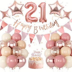 Rose Gold <b>Balloon</b> Birthday Party <b>Decoration</b> Set With Foil Number <b>Balloons</b> Confetti <b>Balloons</b> for Birthday Celebration Supplies - Product Image 4