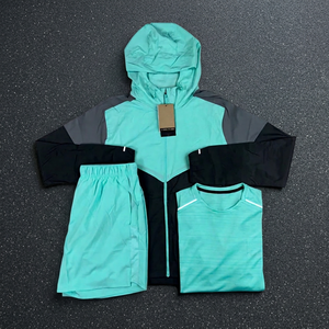 Veste coupe-vent à capuche unisexe personnalisée OEM, streetwear, tendance, premium, sportive, tee-shirt, short, séchage rapide, respirant, léger - Product Image 2