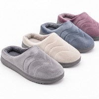 Pantoufles d'intérieur en microfibre gaufrée, doublées polaire, antidérapantes, pour l'hiver