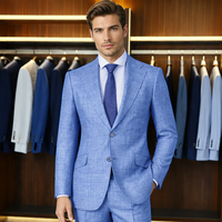 Ensemble de costume deux pièces pour homme, costume bleu clair texturé et ajusté avec revers cranté, blazer slim et pantalon assorti