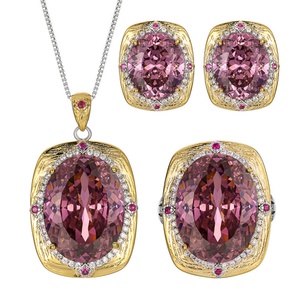 Fashion Eco-friendly Copper 15*20-10-12mm Purple Cubic Zirconia Gold Plated Premium Pendant <b>Earrings</b> <b>Set</b> Waterproof Jewelry <b>Set</b> - Product Image 1
