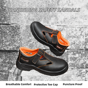 WANJINDING Zapatos de Trabajo de Verano de Cuero Genuino, Transpirables, con Cierre de Velcro, Sandalias de Protección Laboral Resistentes a Pinchazos - Product Image 2