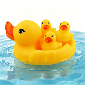Ensemble de jouets de bain pour bébé, canard jaune à presser, grande taille et 3 tailles petites, sac en filet flottant, cadeau pour tout-petit - Product Image 1
