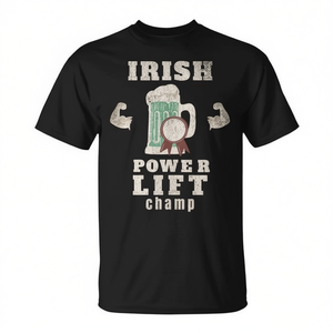 Camiseta promocional premium con estampado de camiseta tipo T del Campeón de Powerlifting Irlandés del Día de San Patricio, Irish Green Beer - Product Image 2