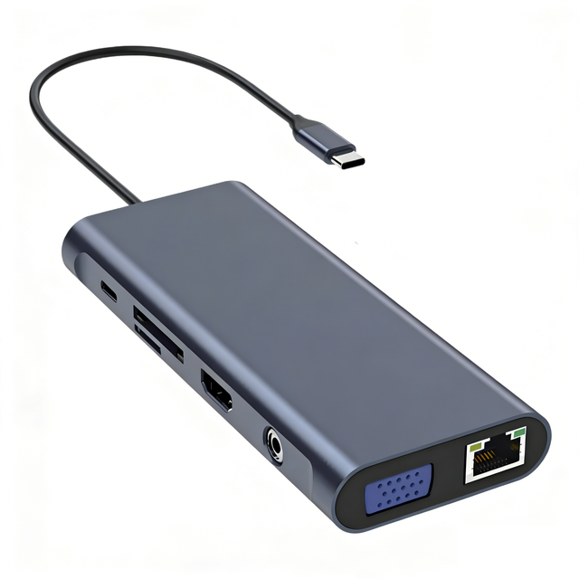 JDN055 12-in-1 Aluminum Alloy USB Type-C Docking Station with for 2.0 PD100W USB-C Multiple Ports