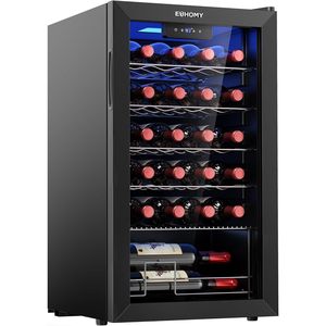 EUHOMY 25 Bottle Wine Cooler Refrigerator Freestanding Compressor Digital Control Black Insulated <b>Glass</b> Door - Product Image 1