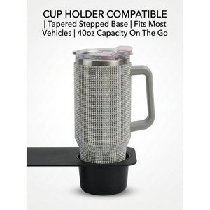 Gobelet isotherme à double paroi en acier inoxydable 304 de 40 oz avec strass, poignée, couvercle à paille et support pour porte-gobelet OEM - Product Image 4