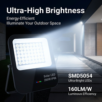 Projecteur solaire en aluminium moulé sous pression IP66 300W, lampe de sécurité extérieure ultra-mince avec panneau MONO de type N