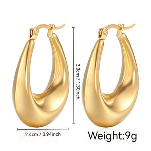 Boucles d'oreilles créoles ovales creuses en acier inoxydable, style européen et américain, pour femmes, plaqué or 18 carats, vente en gros transfrontalière - Product Image 1