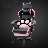 Cute Pink and White Gaming Chair with Cat Ears Ergonomic Computer Chair with Footrest Reclining Pc Game Chair for Girl Teen Kids