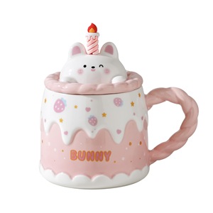 Cốc gốm giá trị cao dễ thương cốc nước món quà sinh nhật Bánh Cup với nắp muỗng rơm vài món quà <span class=keywords><strong>Mug</strong></span> - Product Image 5