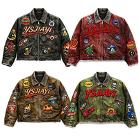 Fabricant de vestes en jean de luxe pour hommes, sur mesure, vintage, effet vieilli, coupe ample, courte, avec patchs brodés, style mode, OEM