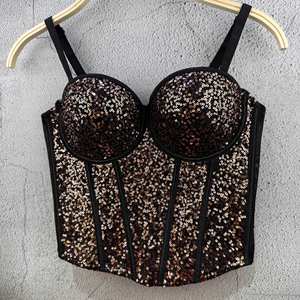 Top <span class=keywords><strong>Bandeau</strong></span> con Lentejuelas y Varillas, Estilo Coqueta - Top Corto Ajustado con Tirantes Finos y Varillas, para Mujer, Ajusta la Cintura, Primavera y Verano - Product Image 3