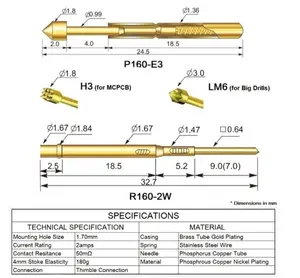 Pogo 핀 P11/P038/P048/P058/P50/P75/P100/P125/P160 테스트 프로브 핀 및 리셉터클 기계에 사용