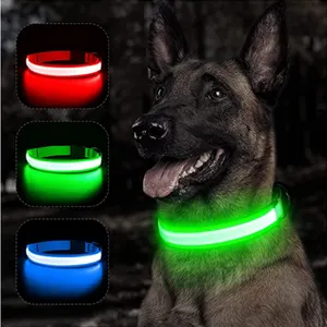 Led Glowing Dog Collar調整可能な点滅充電式ルミナスカラーナイトアンチロストドッグライトハーネス