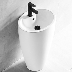 Ceramic Floor Standing Washbasin <b>Round</b> Single Hole One Piece Easy Cleaning Bathroom Sink - Product Image 2