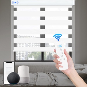 Tirai penggulung <span class=keywords><strong>Zebra</strong></span> listrik siang dan malam, tirai jendela rumah pintar bermotor dengan kendali jarak jauh WiFi Alexa untuk jendela
