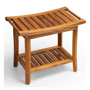 Tabouret de salle de bain en bambou Mu Dangjia, à deux niveaux, avec rangement, antidérapant, couleur bois naturel - Product Image 1
