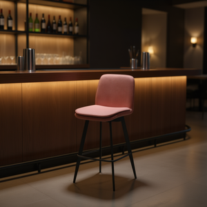 Sgabello da Bar HLR-44 in Tessuto Marrone con Schienale e Gambe in Metallo, Arredamento Moderno Contemporaneo per Bar, Uso Commerciale - Product Image 2