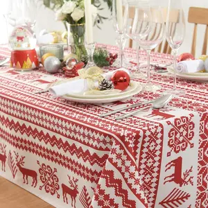 クリスマスパーティーのテーブルの装飾のための54x108インチの長方形のプラスチックテーブルクロス防水クリスマステーブルクロス