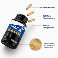 Capsules de racine de maca, complément alimentaire à base de plantes, poudre de racine de maca, soutien énergétique et vitalité, marque privée OEM ODM