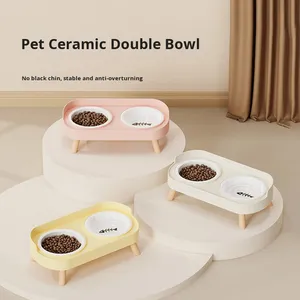 Novo Design Ecológico 2 em 1 Tigela de Alimentação Dupla em Cerâmica com Padrão Sólido Anti-derramamento para Cães e Gatos - Product Image 1