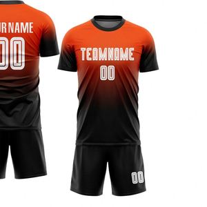 Maillot et short de football imprimés orange et noir – Tenue d'été pour l'entraînement en club et les matchs de ligue - Product Image 2
