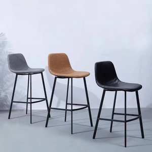 Antique Style Light Luxury PU Leather Backrest Metal Legs Bar Stools for Home Restaurant - Product Image 2