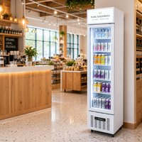 Réfrigérateur commercial à porte vitrée avec affichage numérique vertical ultra-fin et refroidissement par compresseur