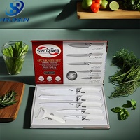 6 pièces Royal Swiss Line Chef couteau ensemble de haute qualité antiadhésif blanc revêtement en acier inoxydable coupe cuisine utilisation comprend boîte-cadeau