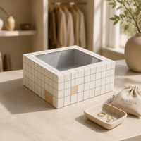 Boîte rigide personnalisée avec fenêtre transparente, motif en grille, emballage cadeau