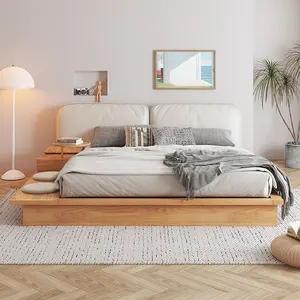 Cama cama de estilo japonês estilo tatuami, cama moderna estofada de madeira, cama king size