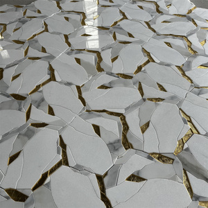 Mosaico de Mármol Blanco Calacatta de Estilo Moderno, Corte por Chorro de Agua, Decoración de Pared para Cocina y Baño, Revestimientos Cuadrados para Interiores - Product Image 1