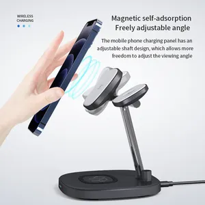 YESIDO 15W Multi Mobile Phone Fast Charging 4 In 1 Dock Stand Station Qi Magnetic Wireless Charger For IP Watch