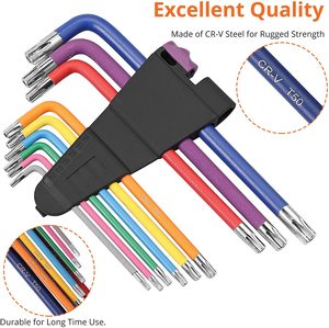 Kit de clés Allen à embout sphérique et <span class=keywords><strong>Torx</strong></span>, 9 pièces, en acier trempé, <span class=keywords><strong>2</strong></span>, 4, 6, 8, 10 <span class=keywords><strong>mm</strong></span>, avec code couleur, embout sphérique long en forme de L - Product Image 6