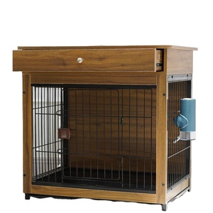 Customized Furniture Style Dog Crate End Table with Drawer, Pet Kennels with Cushion, Dog House Indoor Use